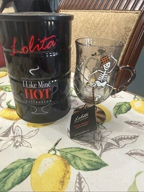 Lolita Glass Mug with Black & Orange Halloween Skeleton Design